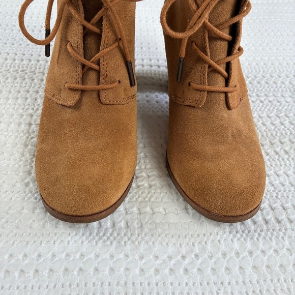 Toms Lunata Boots Lace Up Heeled Ankle Booties Suede Tan 6.5 Neutral Boho - Picture 3 of 13